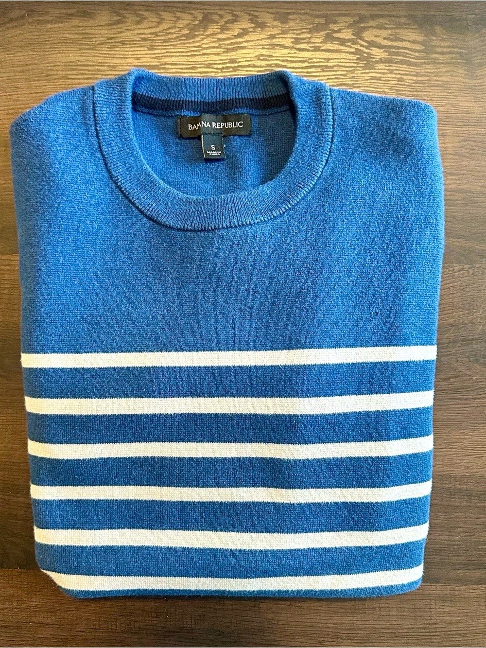 Banana Republic Blue and White Striped Crewneck Sweater
